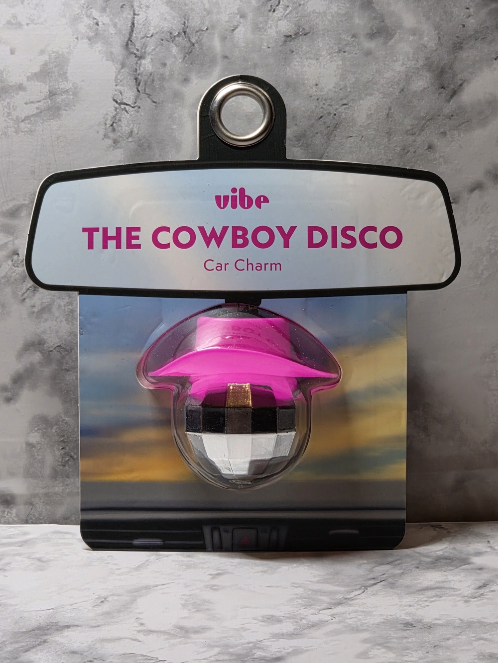 Vibe Pink Cowboy Disco Car Charm with Mirrored Disco Ball